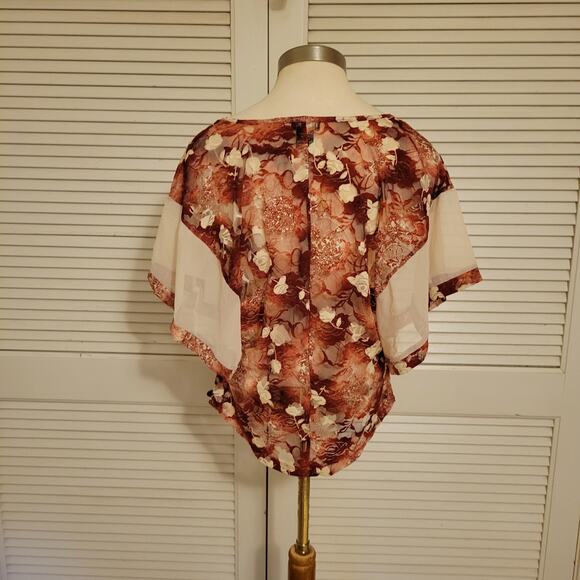 Sheer Y2K Red Lace Batwing Sleeve Blouse Wet Seal Oversized Chiffon Small - Picture 4 of 7